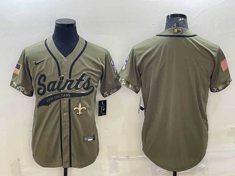 Mens New Orleans Saints Blank Olive Salute to Service Cool Base Stitched Baseball Jersey